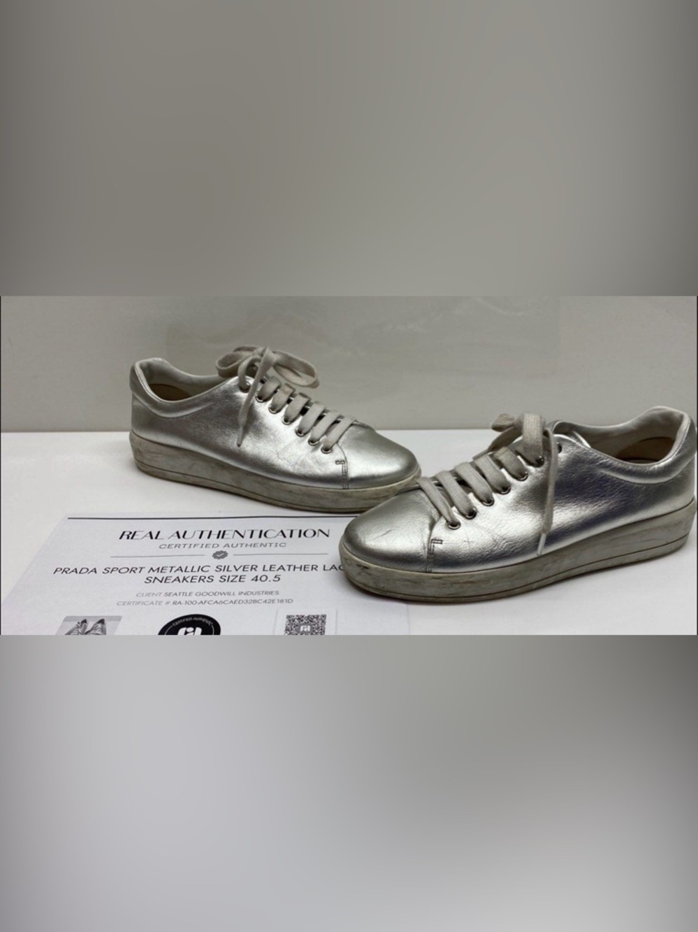 Gorgeous silver Prada sneakers women 10.5
